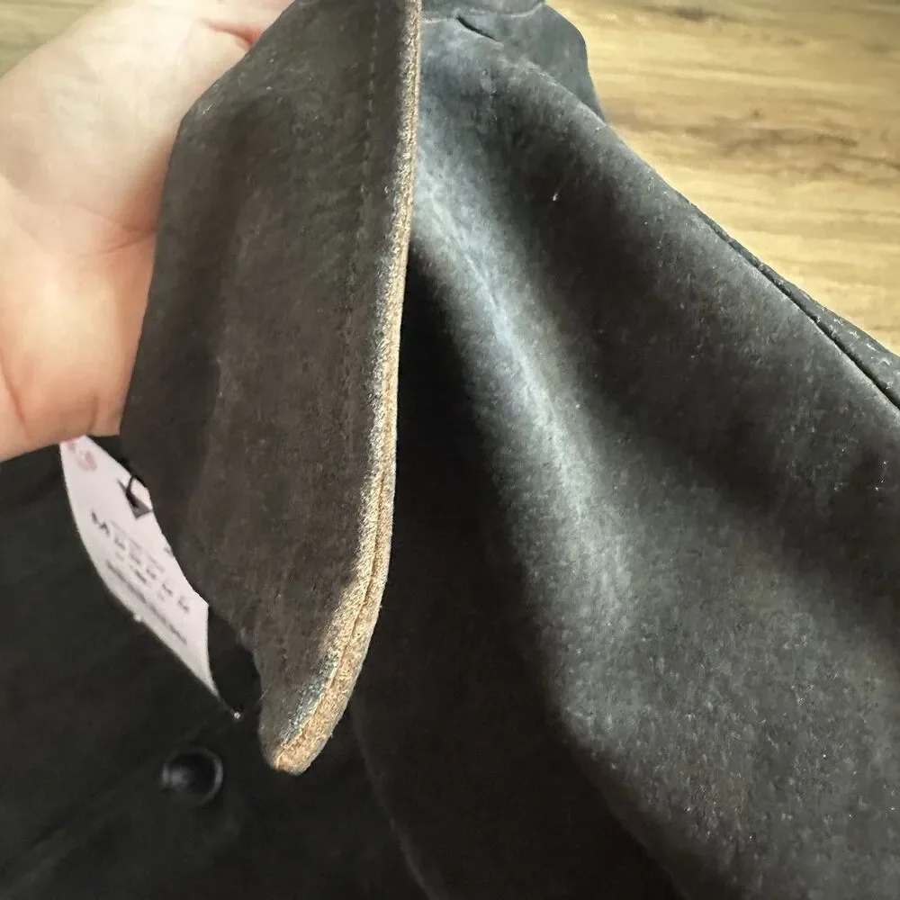 Zara Leather Collection Suede Button Up Jacket Med NWT Black Coat 4341/734/774